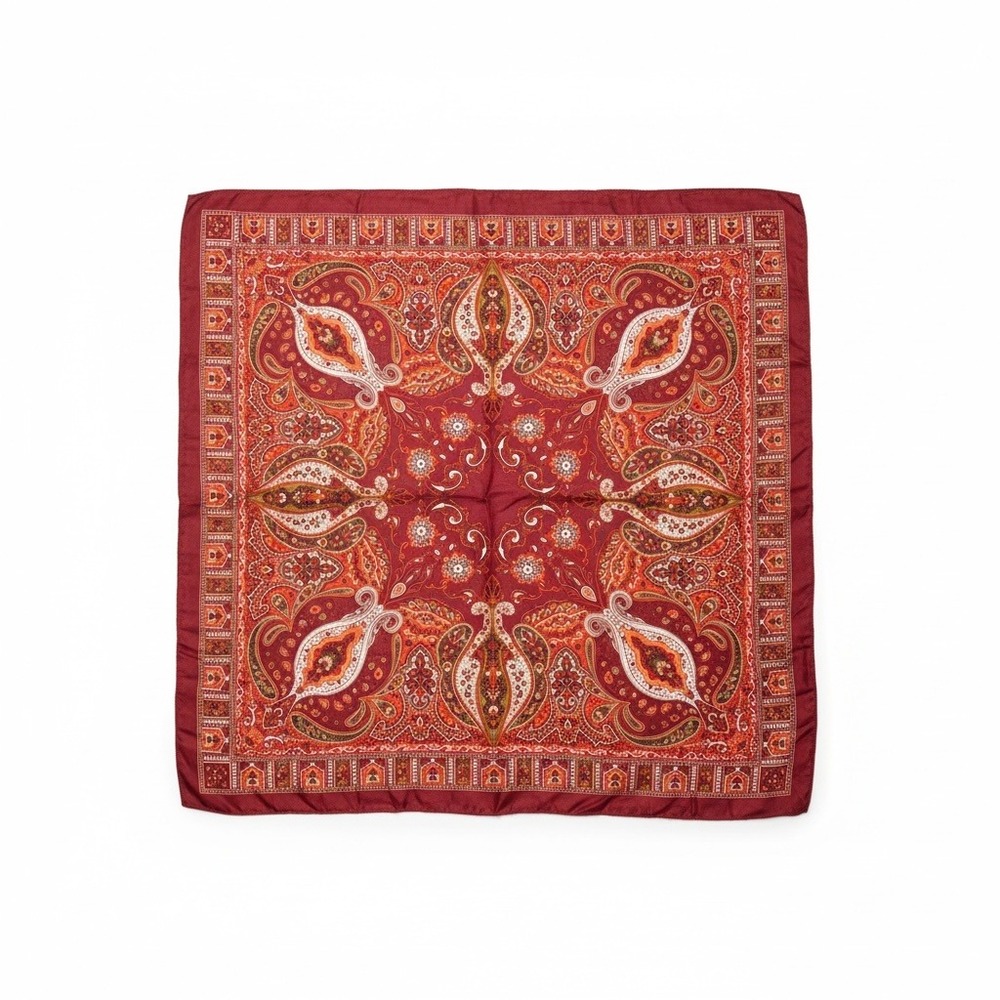 Burgundy Red Paisley Square Scarf Large Oversized Polyester Wrap India